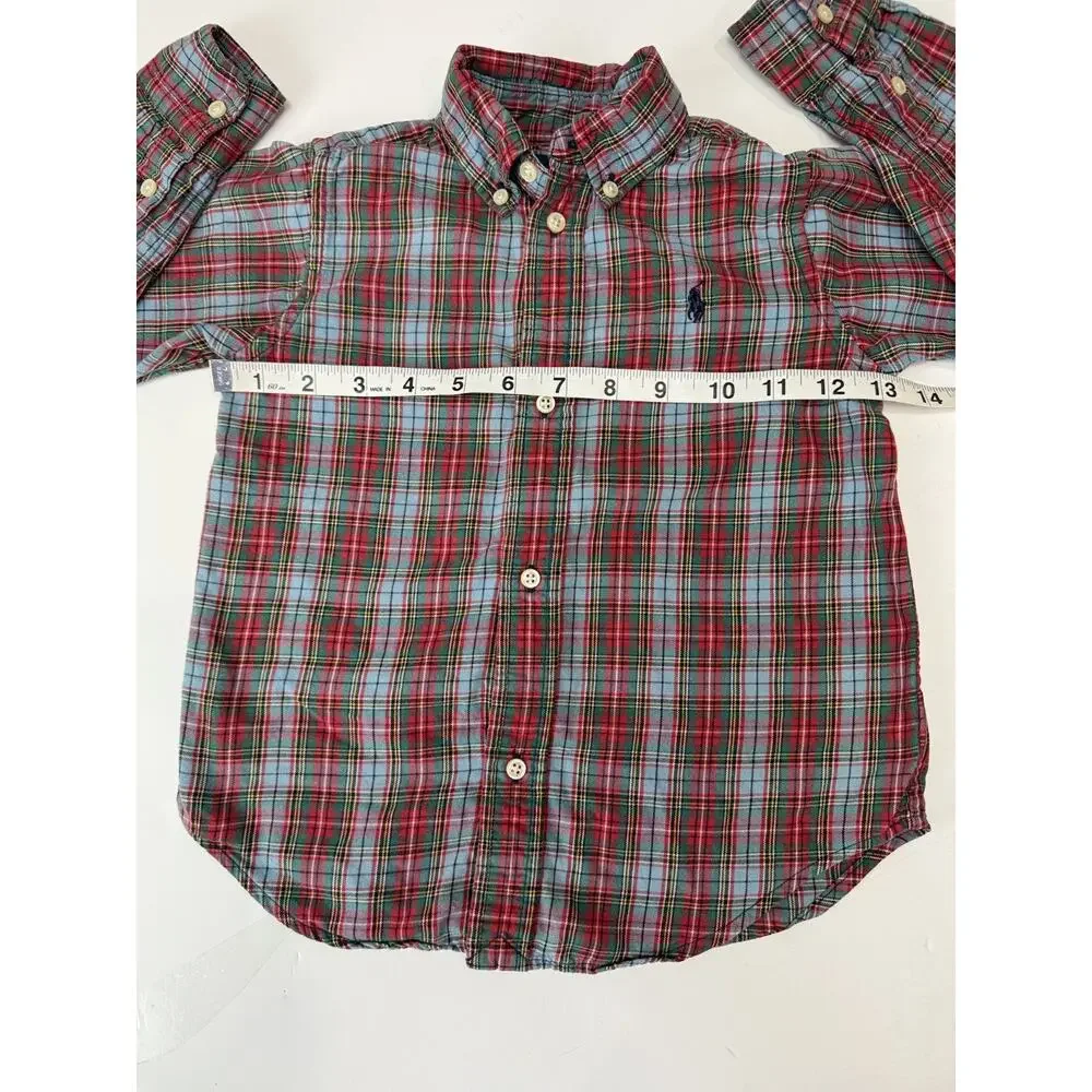 Ralph Lauren Boys 3T Plaid Button Down Shirt Blue Red Pony Logo Preppy Classic